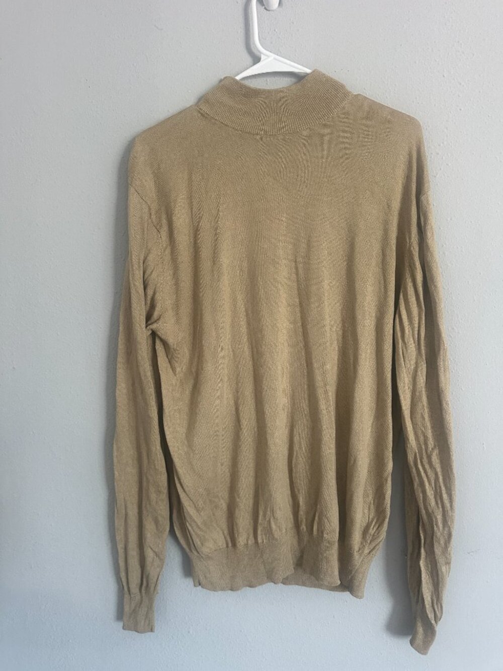 Jos. A. Bank 100% Silk Mock Neck Sweater Mens M Beige Lightweight Luxury Knit - Picture 2 of 6